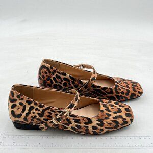 Milooey Loepard Women's Ballet Flat Shoes Black Comfortable Square Toe Mary Jane